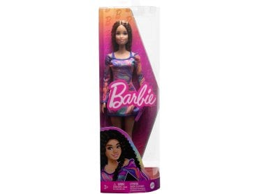 Barbie Fashionistas Doll with Crimped Hair and Freckles, Wearing Rainbow Marble-Print Dress 