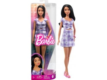 Barbie Fashionistas Wavy Black Hair and Tall Body Type Purple Gingham Cut-Out Dress
