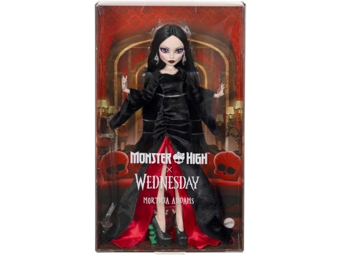 Mattel Monster High X Wednesday Collectible Doll, Morticia Addams in Black Velvet Dress